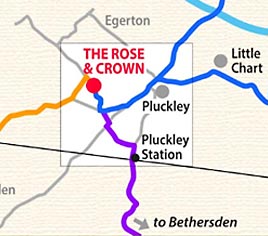 Web route map of how to find The Rose & Crown at Mundy Bois