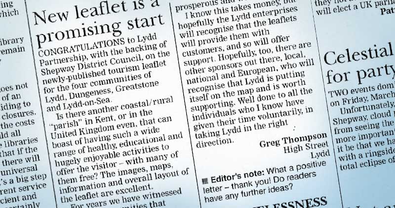 Review in Kent Express of the Lydd leaflet