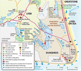 Map of Lydd, Dungeness, Lydd-On-Sea and Greatstone